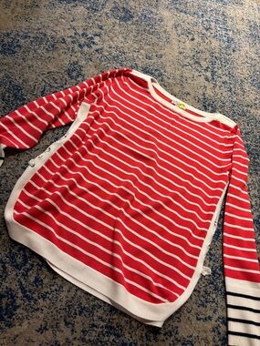 Women’s Red and White Striped Side-Tie Sweater